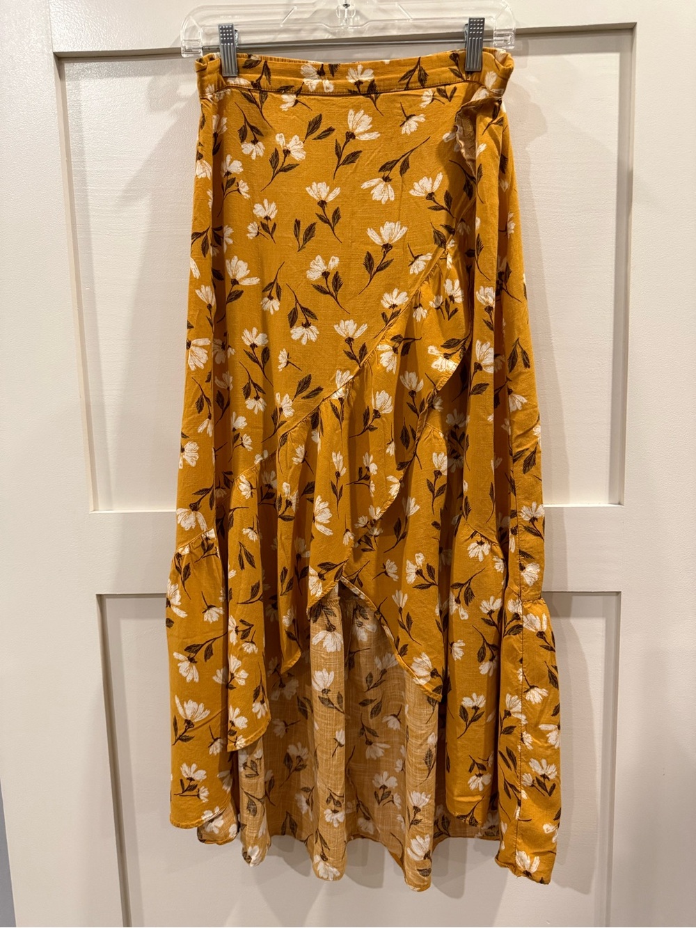 Floral Wrap Maxi Skirt - Mustard Yellow